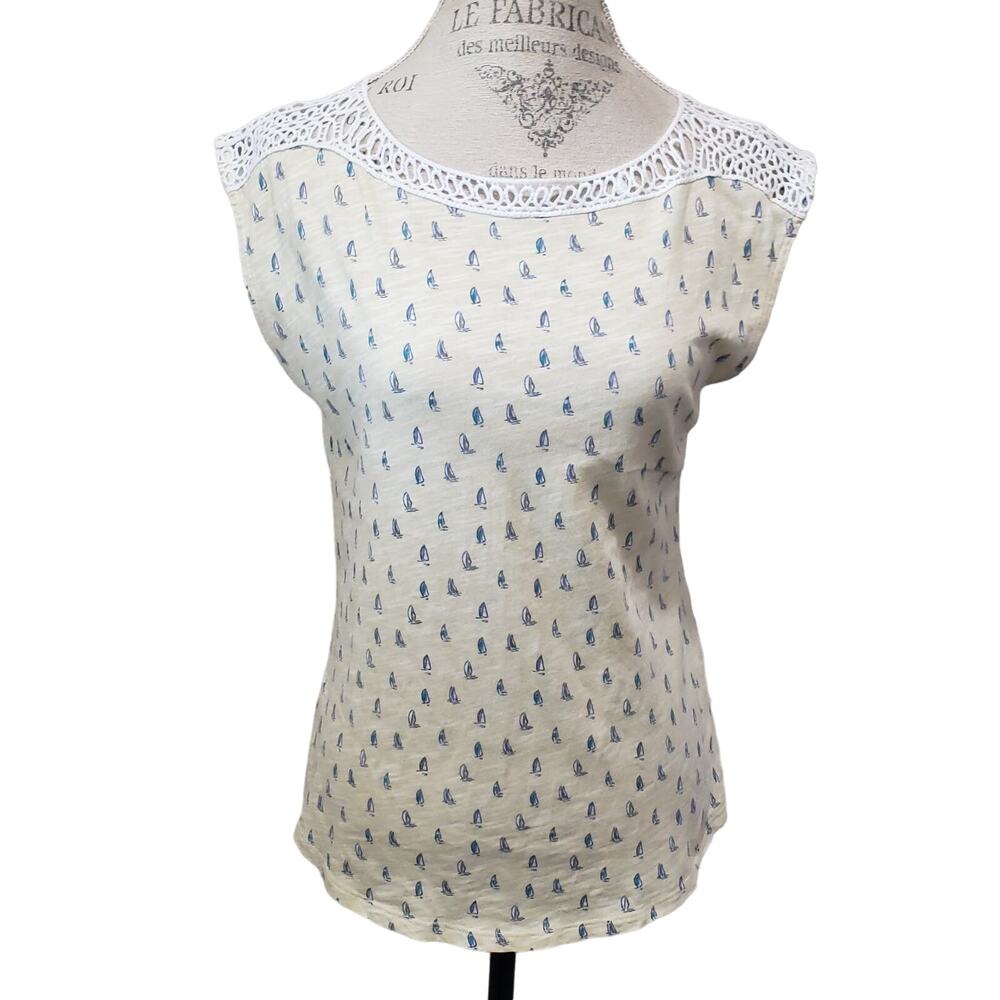 Juniper + Lime Multi Color Sail Boat Crocheted Shoulders Sleeveless Shirt Top